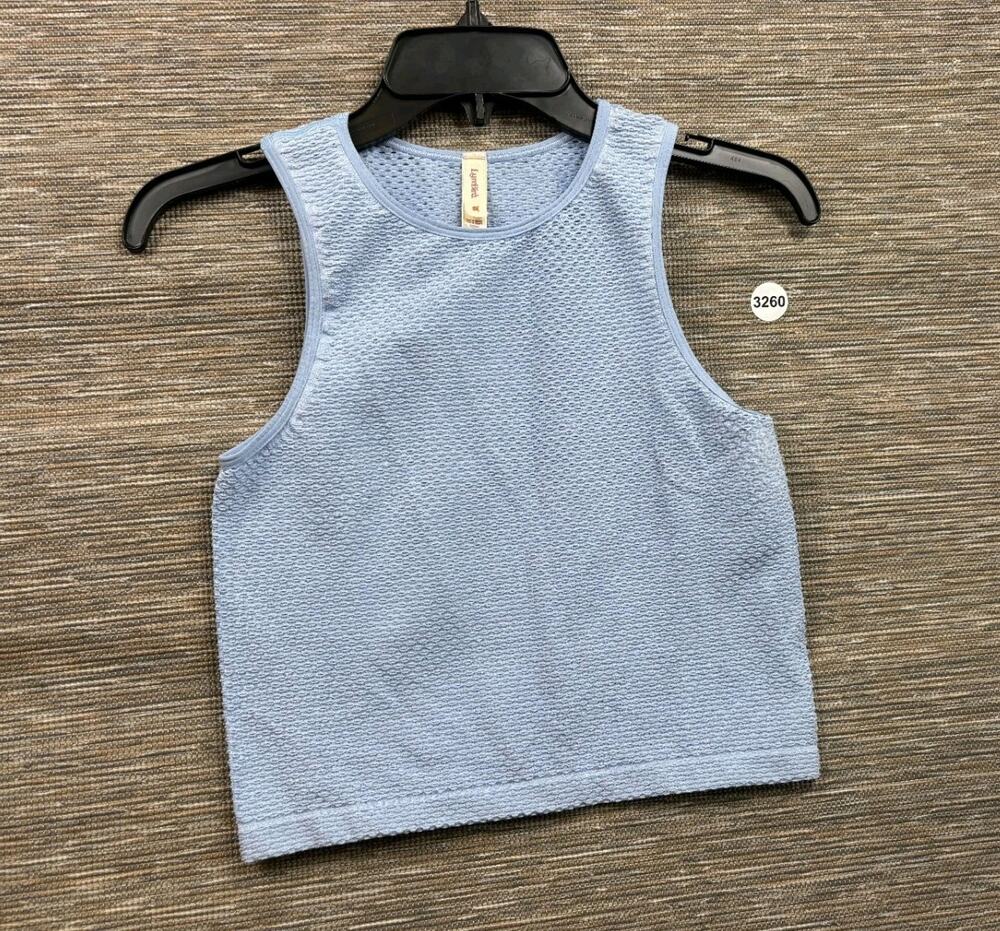 LyreBird Anthropologie Textured Knit Tank Top Womens L/XL Blue Metallic Stretch